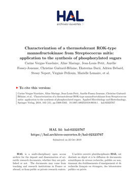 Characterization of a Thermotolerant ROK-Type Mannofructokinase from Streptococcus Mitis: Application to the Synthesis of Phosphorylated Sugars