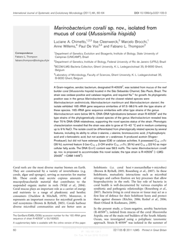 Marinobacterium Coralli Sp. Nov., Isolated from Mucus of Coral (Mussismilia Hispida)