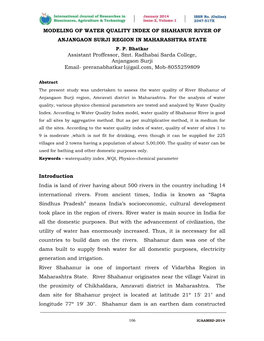 Modeling of Water Quality Index of Shahanur River of Anjangaon Surji Region in Maharashtra State P