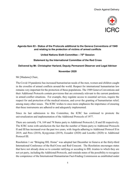 ICRC Statement -- Status of the Protocols Additional