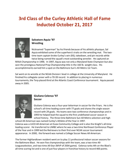 3Rd Class of the Curley Athletic Hall of Fame Inducted October 21, 2017