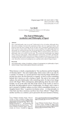 The End of Philosophy: Aesthetics and Philosophy of Sport