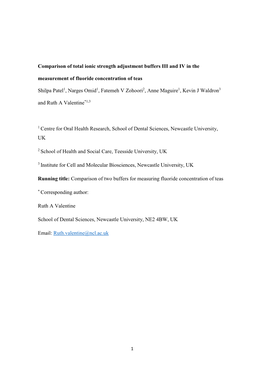 Comparison of Total Ionic Strength Adjustment Buffers III and IV in the Measurement of Fluoride Concentration of Teas