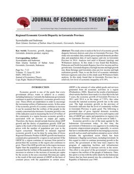 Regional Economic Growth Disparity in Gorontalo Province