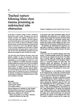 Tracheal Rupture Following Blunt Chest Trauma Presenting As Endotracheal Tube Obstruction Cynthia L