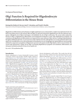 Olig1 Function Is Required for Oligodendrocyte Differentiation in the Mouse Brain
