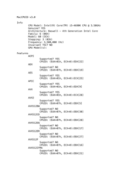 Maccpuid V3.0 Info CPU Model: Intel(R)