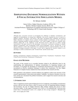 Simplifying Database Normalization Within a Visual Interactive Simulation Model