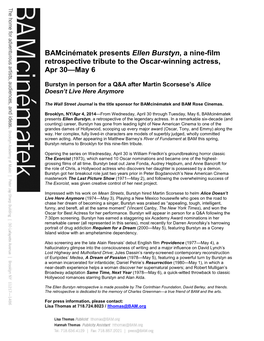 Bamcinématek Presents Ellen Burstyn, a Nine-Film Retrospective Tribute to the Oscar-Winning Actress, Apr 30—May 6