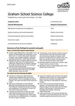 Graham School Science College Woodlands Drive, Scarborough, North Yorkshire, YO12 6QW