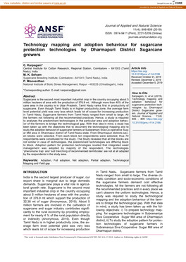 Technology Mapping and Adoption Behaviour for Sugarcane Protection Technologies by Dharmapuri District Sugarcane Growers