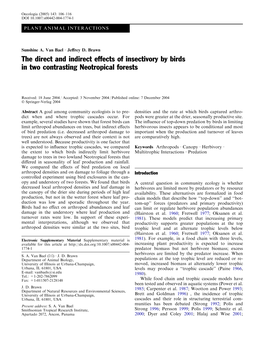 The Direct and Indirect Effects of Insectivory by Birds in Two Contrasting Neotropical Forests
