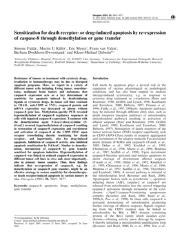 Sensitization for Death Receptor- Or Drug-Induced Apoptosis by Re-Expression of Caspase-8 Through Demethylation Or Gene Transfer