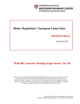 'Better Regulation': European Union Style