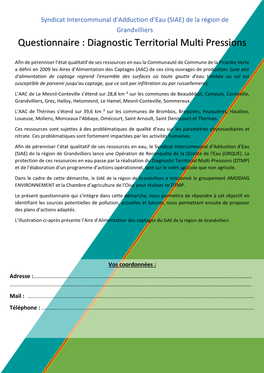 Questionnaire : Diagnostic Territorial Multi Pressions