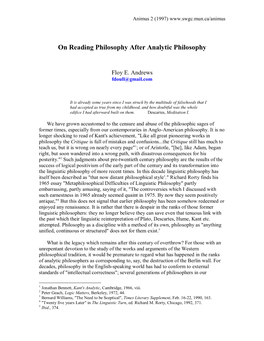 On Reading Philosophy After Analytic Philosophy