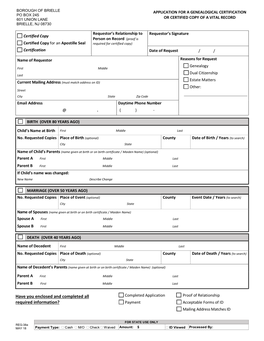 Vital Statistics Request Form: Genealogical