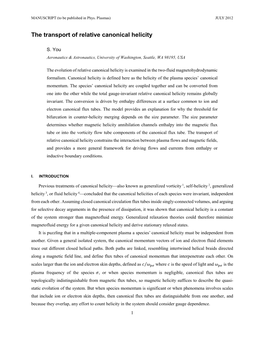 The Transport of Relative Canonical Helicity