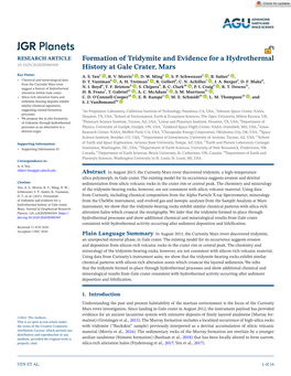 Formation of Tridymite and Evidence for a Hydrothermal History at Gale Crater, Mars