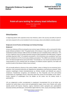Point-Of-Care Testing for Urinary Tract Infections Horizon Scan Report 0045 June 2016