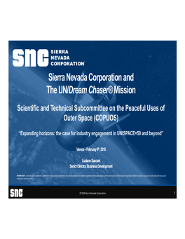 Sierra Nevada Corporation and the UN/Dream Chaser® Mission