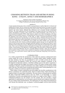 Choosing Between Tram and Metro in Hong Kong – Utility, Affect and Demographics