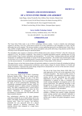 Mission and System Design of a Venus Entry Probe And