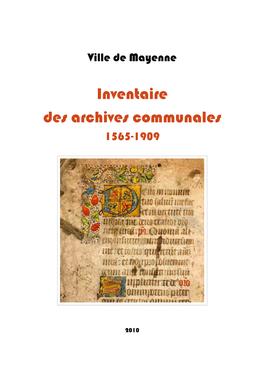 Inventaire Des Archives Communales 1565-1909