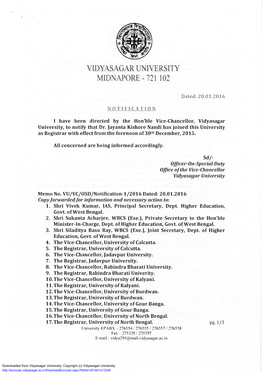 Officer-On-Special Duty Office of the Vice-Chancellor Vidyasagar University