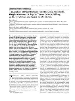 The Analysis of Phenylbutazone and Its Active Metabolite, Oxyphenbutazone, in Equine Tissues (Muscle, Kidney, and Liver), Urine, and Serum by LC-MS/MS