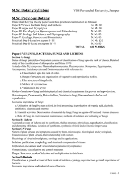 M.Sc. Botany Syllabus M.Sc. Previous Botany