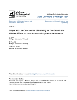 Simple and Low-Cost Method of Planning for Tree Growth and Lifetime Effects on Solar Photovoltaic Systems Performance