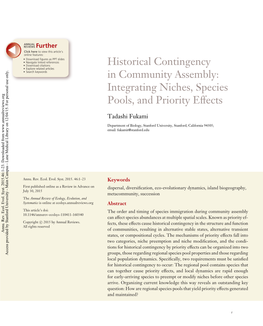 Historical Contingency in Community Assembly (Chase 2003, Fukami 2010)