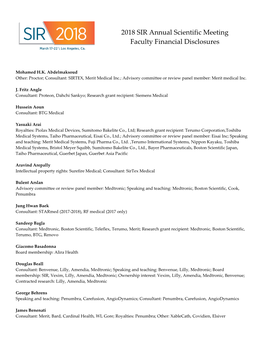 2018 SIR Annual Scientific Meeting Faculty Financial Disclosures