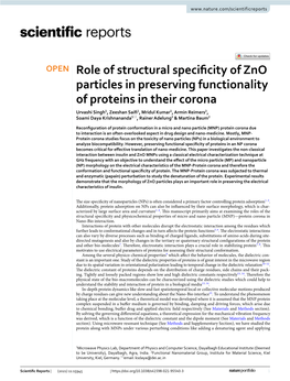 Role of Structural Specificity of Zno Particles in Preserving Functionality