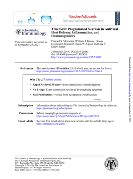 Immunogenicity Host Defense, Inflammation, and True Grit