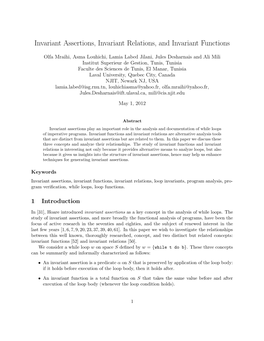 Invariant Assertions, Invariant Relations, and Invariant Functions