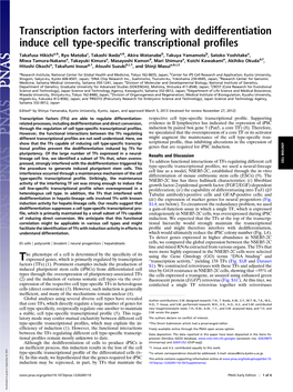 Transcription Factors Interfering with Dedifferentiation Induce Cell Type-Speciﬁc Transcriptional Proﬁles