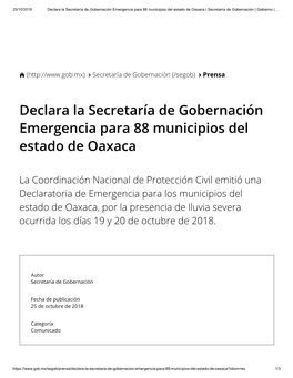 Declara La Secretaría De Gobernación Emergencia Para 88 Municipios Del Estado De Oaxaca | Secretaría De Gobernación | Gobierno | …