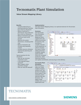 Tecnomatix Plant Simulation Value Stream Mapping Library Fact Sheet