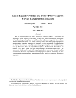 Racial Equality Frames and Public Policy Support: Survey Experimental Evidence