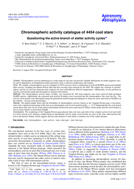 Chromospheric Activity Catalogue of 4454 Cool Stars Questioning the Active Branch of Stellar Activity Cycles? S