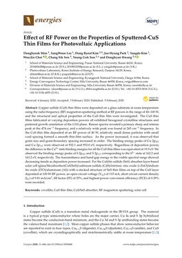 Effect of RF Power on the Properties of Sputtered-Cus Thin Films For