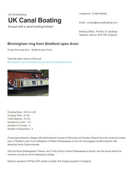 Birmingham Ring from Stratford Upon Avon | UK Canal Boating