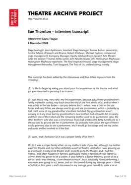 Theatre Archive Project: Interview with Sue Thornton