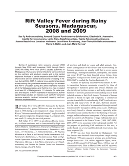 Rift Valley Fever During Rainy Seasons, Madagascar, 2008 and 2009 Soa Fy Andriamandimby, Armand Eugène Randrianarivo-Solofoniaina, Elisabeth M