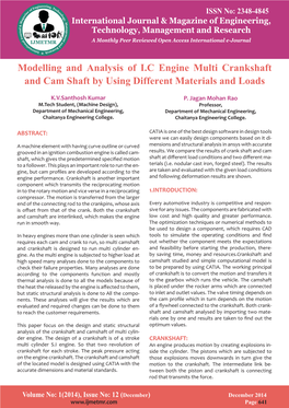 Modelling and Analysis of I.C Engine Multi Crankshaft and Cam Shaft by Using Different Materials and Loads