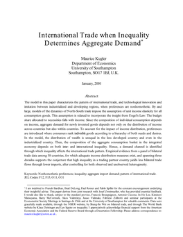 International Trade When Inequality Determines Aggregate Demand*