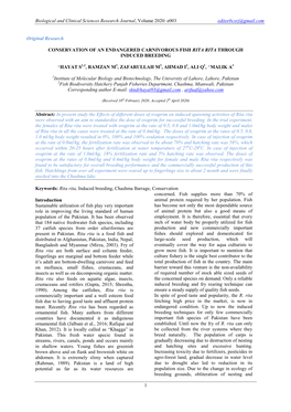 Conservation of an Endangered Carnivorous Fish Rita Rita Through Induced Breeding