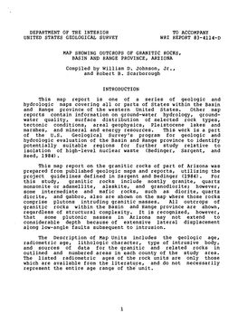 Compiled by William D. Johnson, Jr., and Robert B. Scarborough This Map Report Is One of a Series of Geologic and Hydrologic